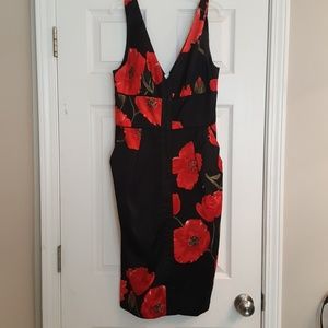 Single Dress red poppys 100% silk